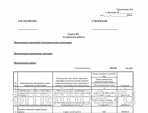 Смета на корректировку проектных работ на строительство лечебного корпуса