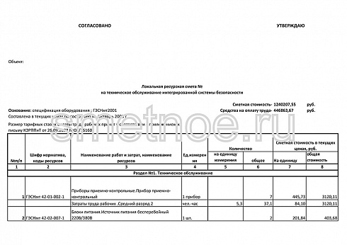 Смета на техническое обслуживание интегрированной системы безопасности