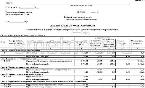 Готовый сводный сметный расчёт на строительство общежития квартирного типа